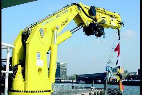 The HRM deck crane is rated at 80 ton/metre and has four telescopic jib sections.